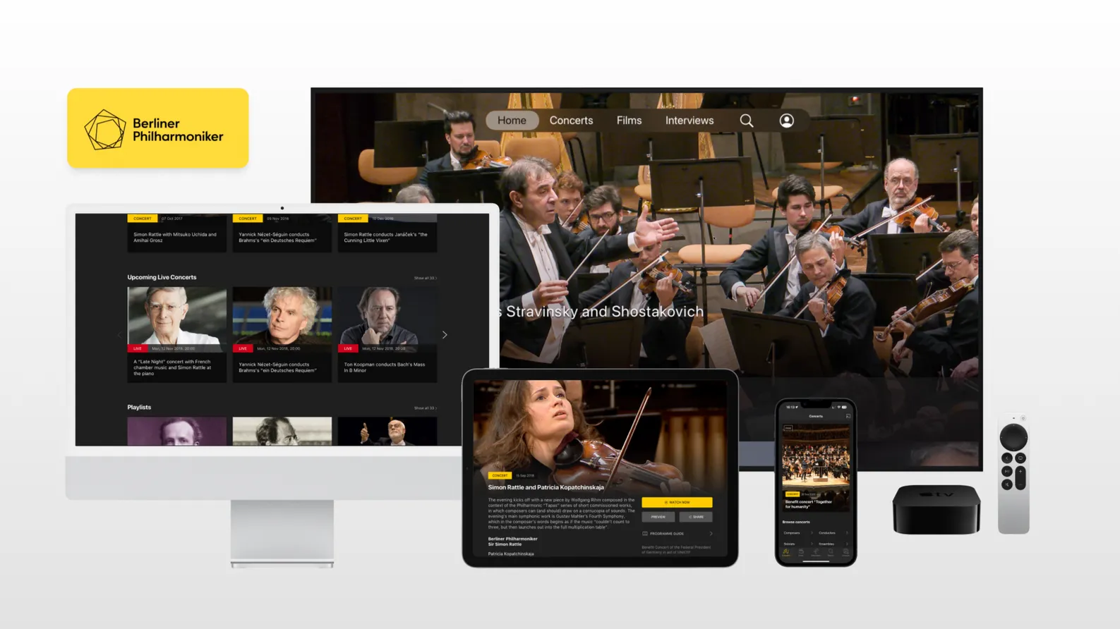 Digital Concert Hall apps on desktop, tablet, phone and Apple TV.