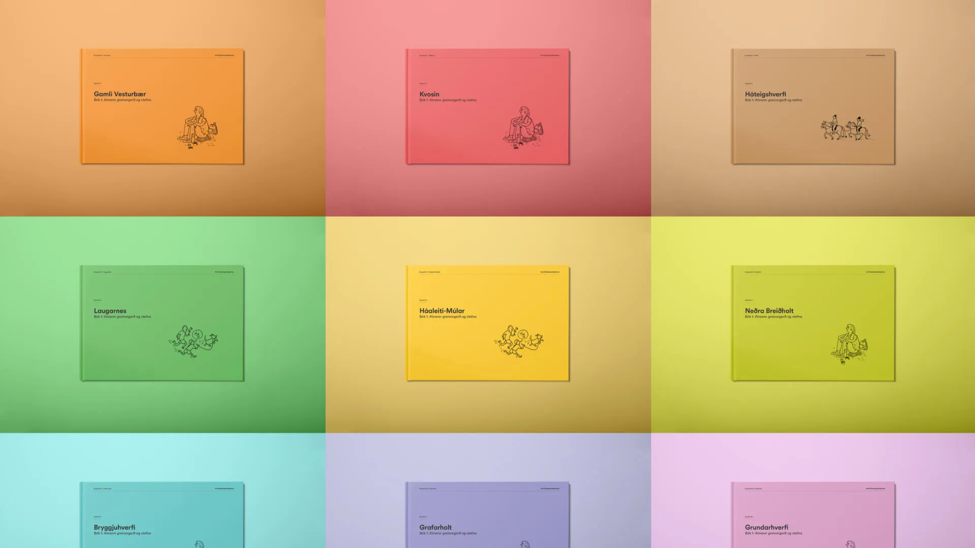 Planning book covers in the full colour system, one per city district.