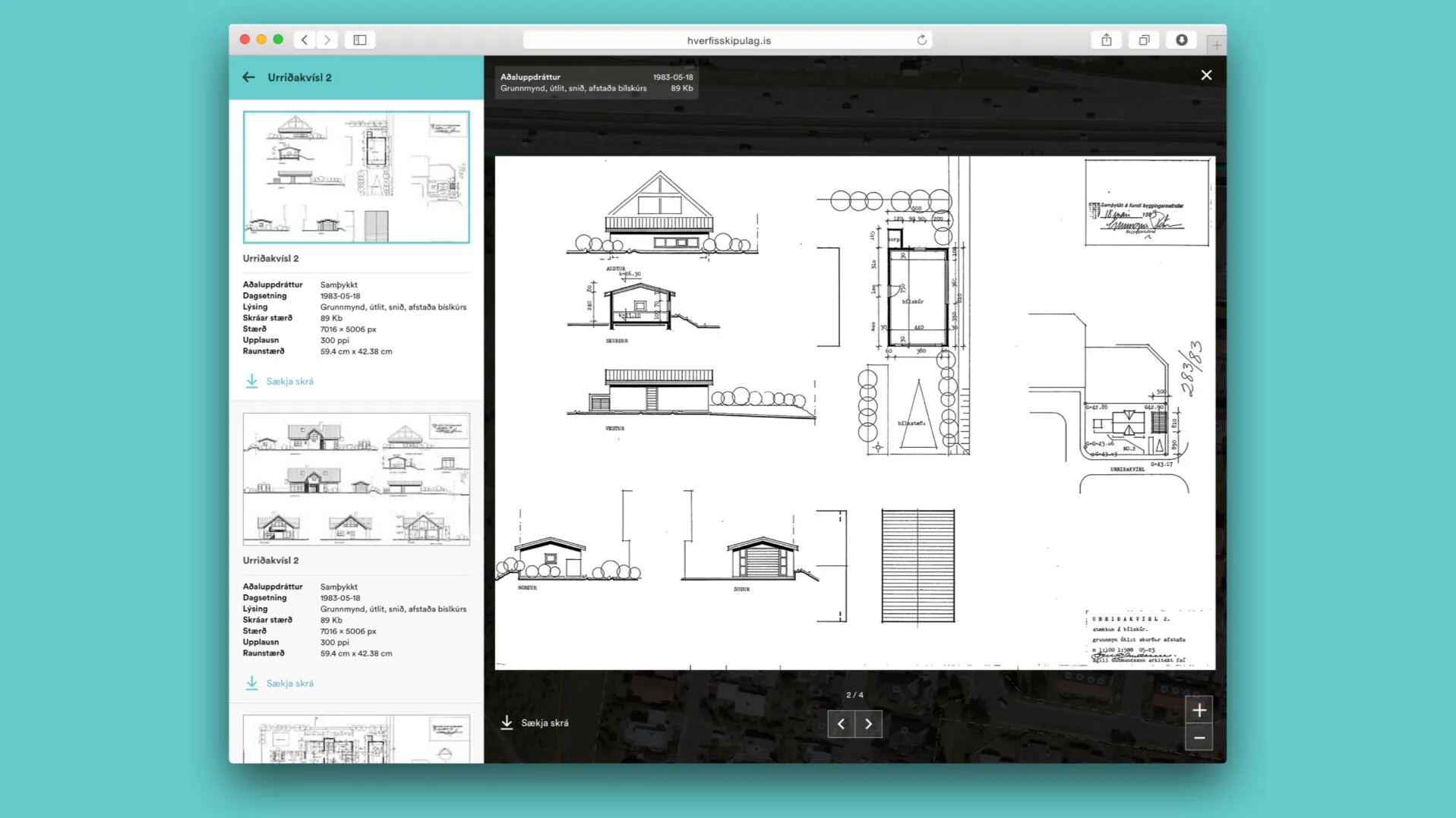 Planning web app on desktop: architectural drawings viewer for a property.