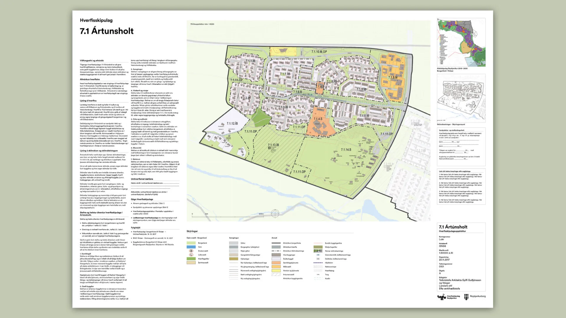 Standardised planning poster for 7.1 Ártúnsholt with map, legend and text columns.